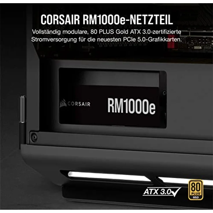 Corsair RM1000e (2023) Vollmodulares, Geräuscharmes ATX-Netzteil - ATX 3.0- Und PCIe 5.0-kompatibel - 105°C-Kondensatoren - 80 Plus Gold-Effizienz - Modern Standby-Unterstützung - Schwarz – Bild 2