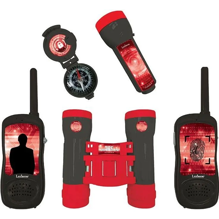 Lexibook Komplettes Spionageset mit Funkgeräten bis zu 120m, Fernglas, Taschenlampe und Kompass, schwarz/rot – Bild 1