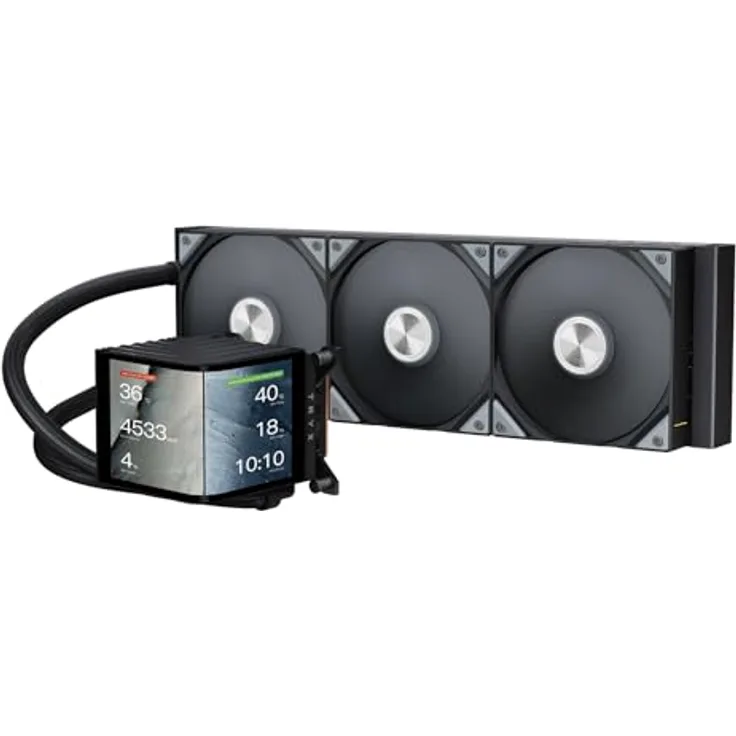 TRYX Panorama 360 ARGB, 360mm AIO Wasserkühlung mit 6,5'' Curved AMOLED Display, 320 W TDP, für Intel- & AMD-CPUs, schwarz