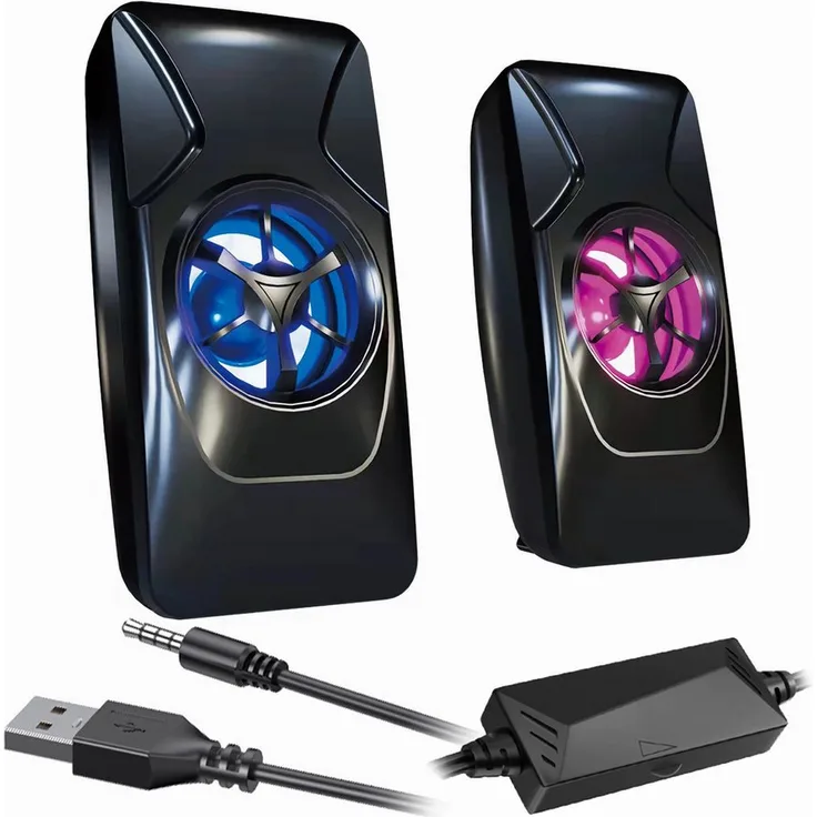 Bolwins P49C PC Lautsprecher USB Computer Multimedia Box 6W, LED-Beleuchtung Schwarz