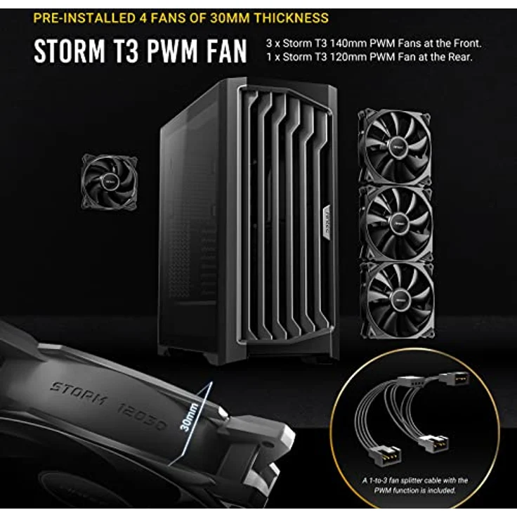 Antec Performance 3,5 m, Full Tower, RTX40 voll kompatibel, Temperaturanzeige, 4 x Storm T3 PWM Lüfter, Typ-C, Dual TG Seitenwände, abnehmbare obere Halterung, hohe Luftstrom-Netz-Frontplatte, – Bild 4