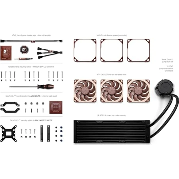 Noctua NL-LC1-36, 360mm Leiser All-in-One-Wasserkühler (AIO) für AMD AM5 und Intel LGA1851/LGA1700-CPUs, schwarz/braun/beige, inklusive NT-H2-Wärmeleitpaste – Bild 4