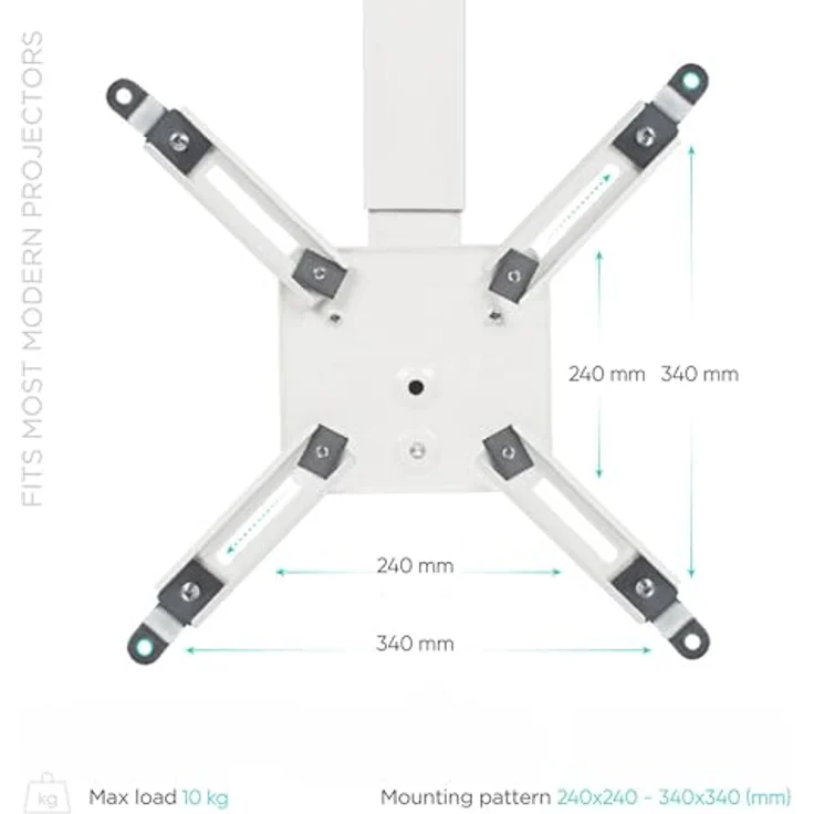 Onkron K5A, Adjustable Ceiling/Wall Projector Mount bis 10 kg, Weiß, mit Neigung und Drehung – Bild 6