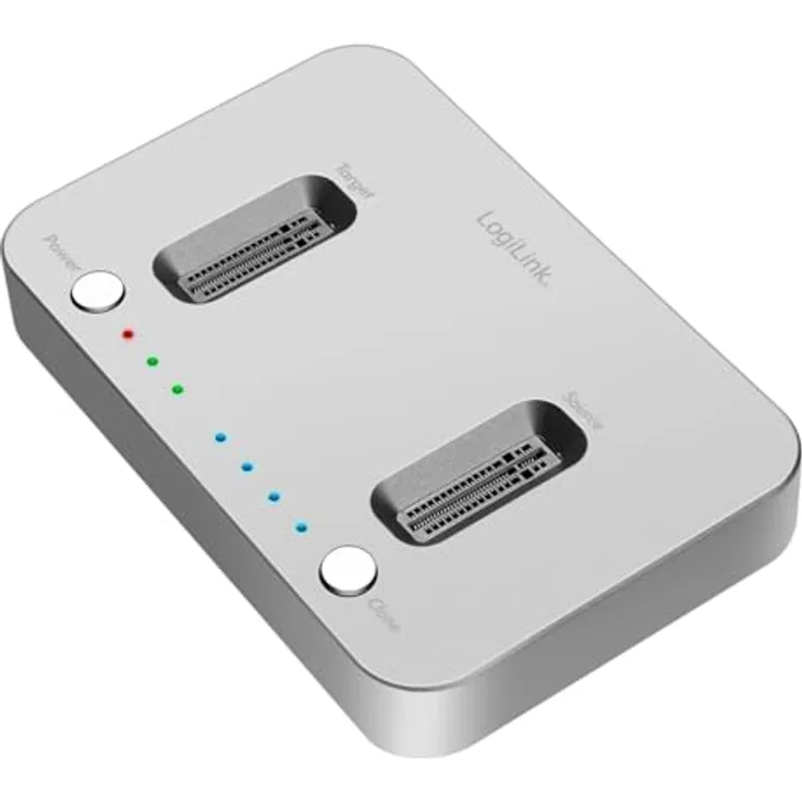 LogiLink QP0033 - USB 3.2 (Gen 2) Dockingstation 2-Port für M.2 NVMe SSD mit Offline-Clone, Silber