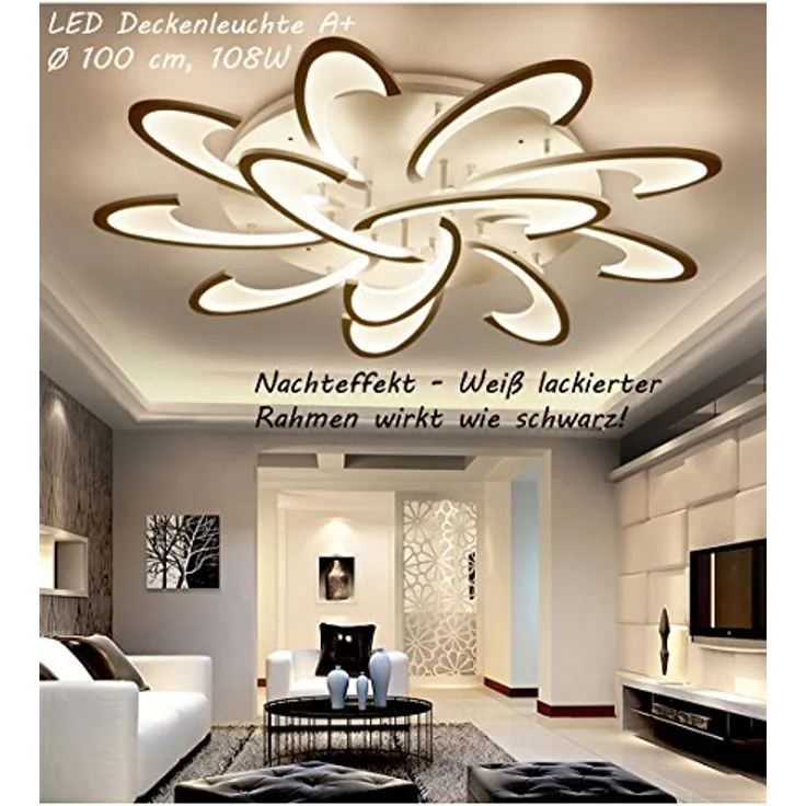Eurotondisplay LED Deckenleuchte 2127-12 Ø 100 cm 108W mit Fernbedienung Lichtfarbe/Helligkeit einstellbar Acryl-Schirm weiß lackierte Metallrahmen