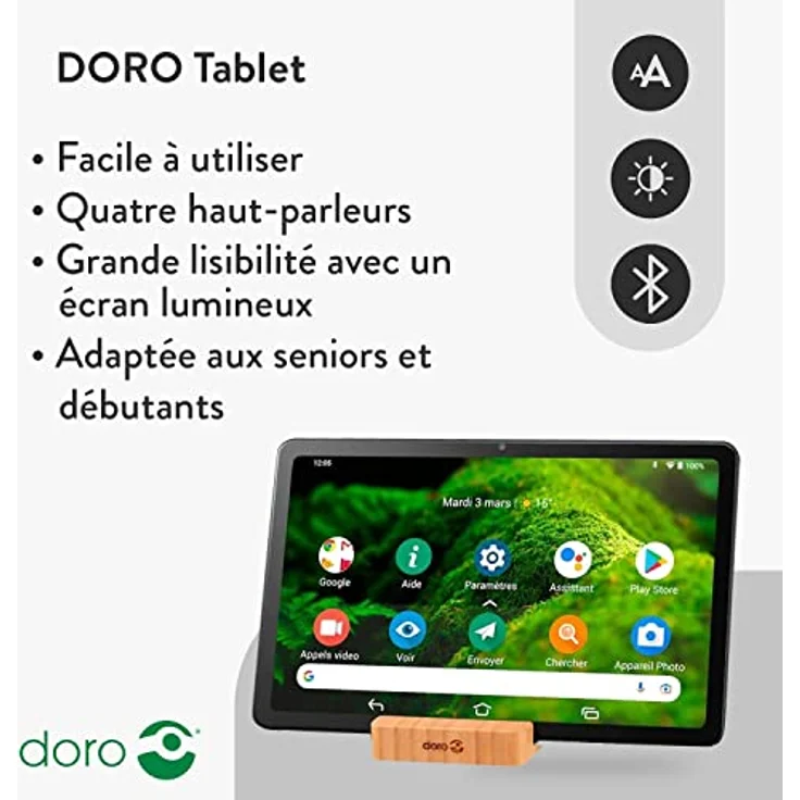 Doro Tablet, 10,4-Zoll-Display, Full HD Touchscreen, Seniorentablet mit 4 Lautsprechern, extragroße Symbole, Android 12, extra hell einstellbar, Graphit – Bild 2