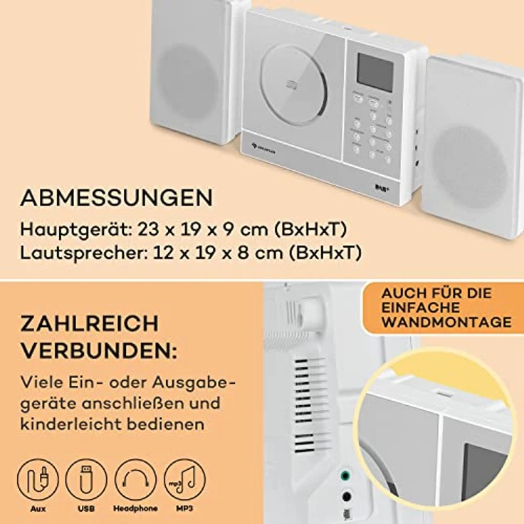 auna Connect Vertical Internetradio 2x5 Watt RMS CD IR-UKW-DAB+ Spotify BT weiß – Bild 6