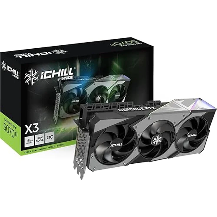 Inno3D GeForce RTX 5070 Ti iCHILL X3, 16 GB GDDR7 Grafikkarte mit robustem Dreifach-Lüfter-Kühlsystem und Boost-Taktfrequenz bis zu 2670 MHz – Bild 4
