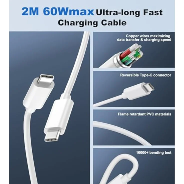 BHHB USB C Ladegerät 45W Schnellladegerät mit 2M Kabel, kompatibel mit iPhone 17/16/15 Pro, Samsung Galaxy S24/S23, inklusive sicherem Adapter für Hochgeschwindigkeitsaufladung – Bild 5