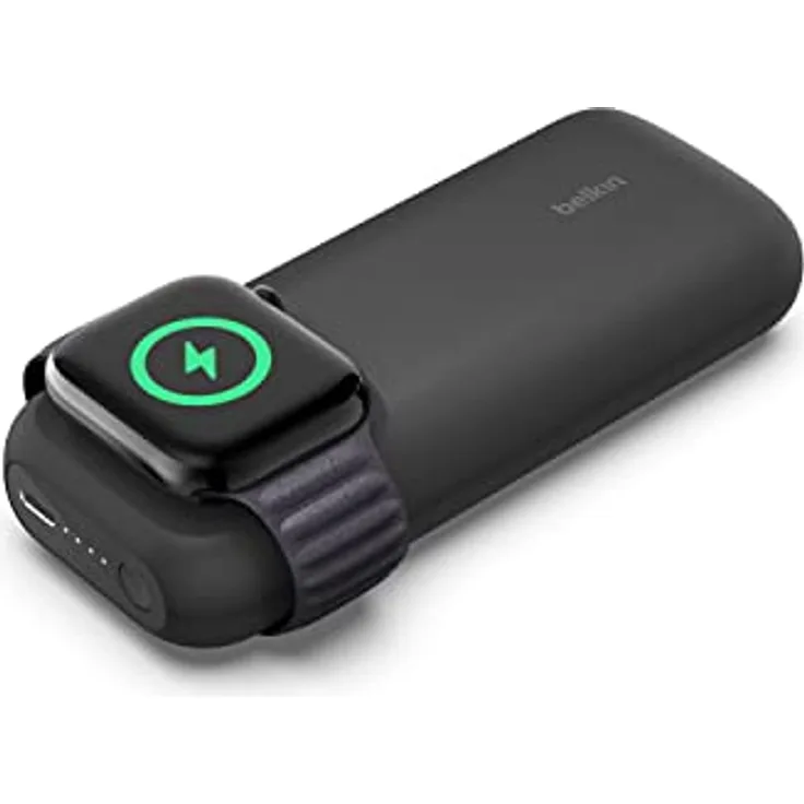 Belkin schnelles kabelloses Ladegerät Apple Watch Powerbank 10K mit 30-cm-USB-C/USB-C-Kabel, 33 % schnelleres Laden der Apple Watch Ultra 8/7 und des iPhone 14/13, 20 W USB-C Power Delivery – Schwarz