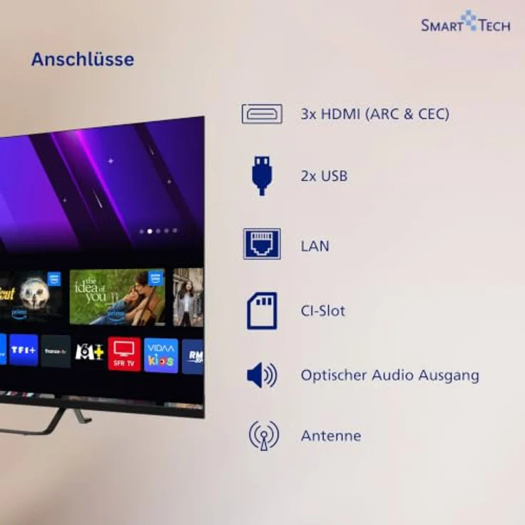 Smart Tech 40QV02V QLED Fernseher 40 Zoll, Full HD Smart TV mit VIDAA, Triple-Tuner und Dolby Digital Plus – Bild 4