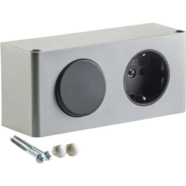 SOTECH Steckdose Powerbox inkl. Lichtschalter für 230 V Badleuchte Kombibox für Spiegelschrank TÜV geprüft (ohne Netzteil), silbergrau