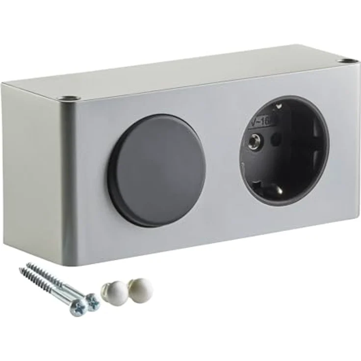 SOTECH Steckdose Powerbox inkl. Lichtschalter für 230 V Badleuchte Kombibox für Spiegelschrank TÜV geprüft (ohne Netzteil), silbergrau – Bild 1
