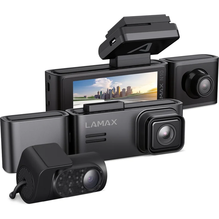 LAMAX N10 GPS 3in1, Dashcam mit 3-Kamera-System, 4K Frontkamera, Infrarot Innenraumkamera, automatischer Aufnahmeschutz, 256 GB Speicherplatz Unterstützung