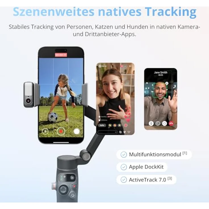 DJI Osmo Mobile 8 Gimbal-Stabilisator für Smartphones, natives Tracking mit Audio und Beleuchtung, 360°-Schwenkrotation, 10 Std. Akku, integrierter Verlängerungsstab, 3-Achsen-Stabilisierung – Bild 2