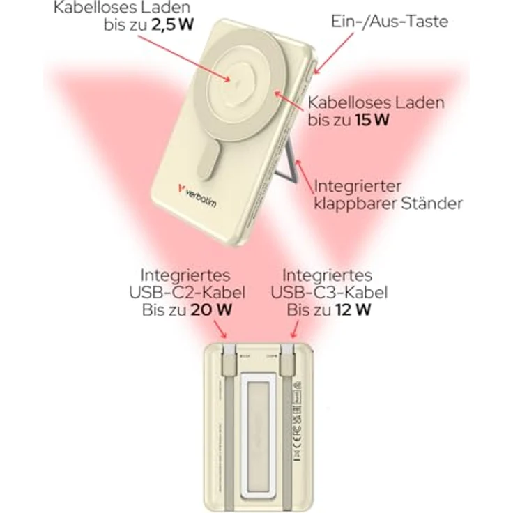 Verbatim Charge 'n' Go 2C Powerbank, 5000 mAh, kabelloses Laden, 20 W, gold – Bild 4