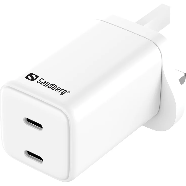Sandberg AC Charger Dual USB-C PD65W UK, USB Ladegerät mit 65 W Leistung, Weiss