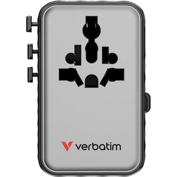 Verbatim Charge ’n’ Travel 100W Reiseadapter mit einziehbarem USB-C-Kabel, 7-in-1-Anschlüssen, kompakt und sicher, schwarz – Bild 2