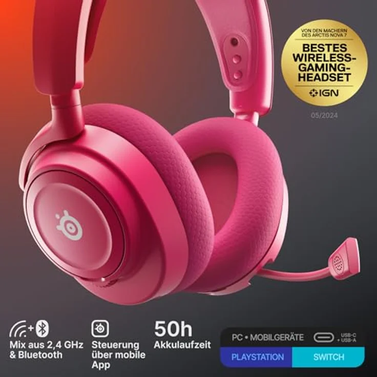 SteelSeries Arctis Nova 7 Wireless Gen 2, Multi-Plattform-Gaming-Headset mit über 50 Std. Akkulaufzeit, 2,4 GHz/Bluetooth parallel, Echtzeit-App-Steuerung, und kristallklarem Sound – Bild 2