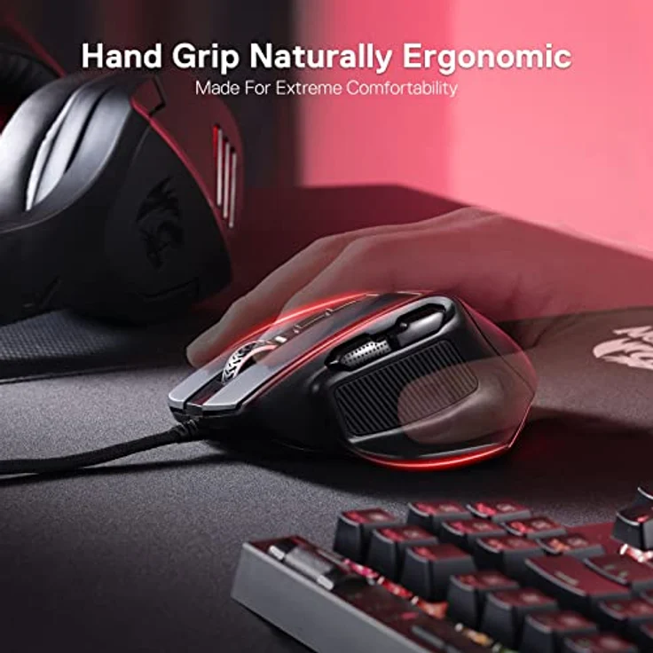 Redragon M806 Bullseye Gaming-Maus, 7 programmierbare Tasten, kabelgebundene RGB-Gamer-Maus mit ergonomischem, natürlichem Griff, Softwareunterstützung für DIY-Tastenbelegung und RGB – Bild 5