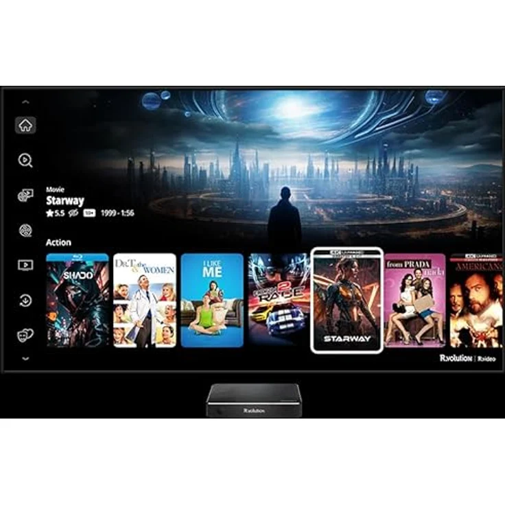 R_volution Player Mini, Streaming-Clients mit Video Codecs: HEVC, H.265, x265 (up to Main10 Level 6.1 High 60p in 4K UHD), AV1 (up to 4K UHD 60p), AVC, MPEG, MPEG-2, MPEG-4, VC-1, H.264/x.264 (up to 60p in Full HD and 24p/20 Mbps in 4K UHD), FLV, XVID, DIVX (3/4/5/6), RealVideo8/9/10, VP9 Profile 2 (up to 4K 60p and HDR) ; ultra high bitrate support up to 300 Mbps. – Bild 5