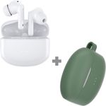 Cazy Bluetooth In-Ear Kopfhörer, Kabellos, Noise Cancelling, Aktive Geräuschunterdrückung, 320mAh Ladestation, IPX4 Wasserdicht, Kompatibel mit Samsung & iPhone, Weiß + Silikon Tasche (Grün)