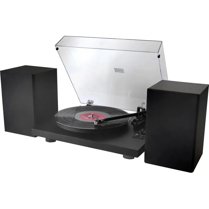 Soundmaster PL711SW, Manuell Plattenspieler mit Bluetooth, USB-Anschluss und 2-Wege Lautsprechersystem, Schwarz