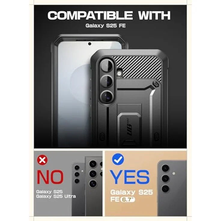 Supcase Galaxy S25 FE, Smartphone Hülle mit Gürtelclip, Schutzglas und stossfestem Design, Schwarz – Bild 2
