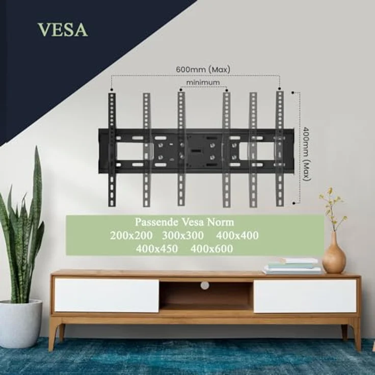 MK-Digital TV-Wandhalterung für 32-75 Zoll (81-189cm) Bildschirme bis zu 55kg Max VESA 600x400mm, LCD, LED Fernseher Wandhalterung Neigbar, Universal TV Halterung (Schwenkbar Neigbar 32-70 Zoll) – Bild 3
