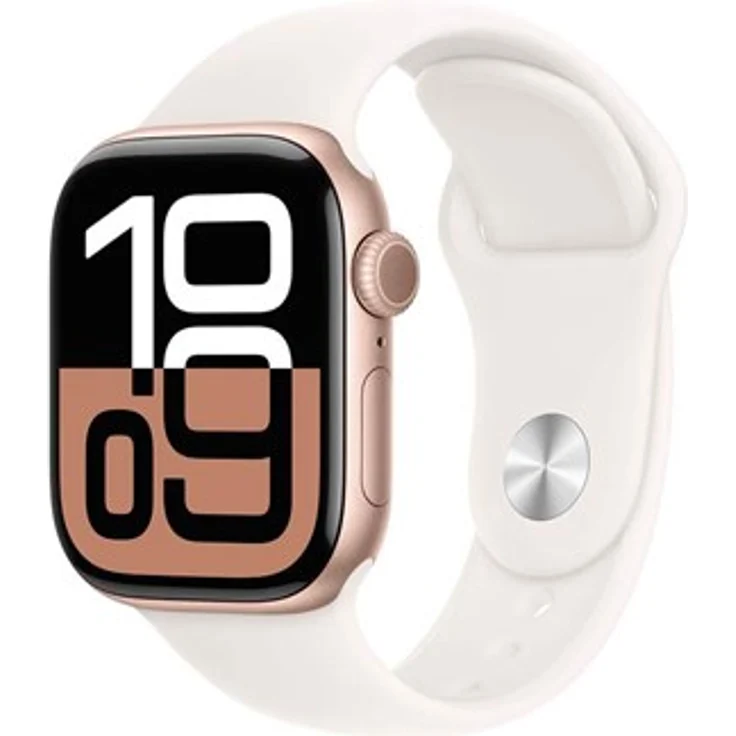 Apple Watch Series 10 GPS + Cellular, 42mm Roségold Aluminiumgehäuse mit hellem Blush Sportband S/M, 64 GB, LTE