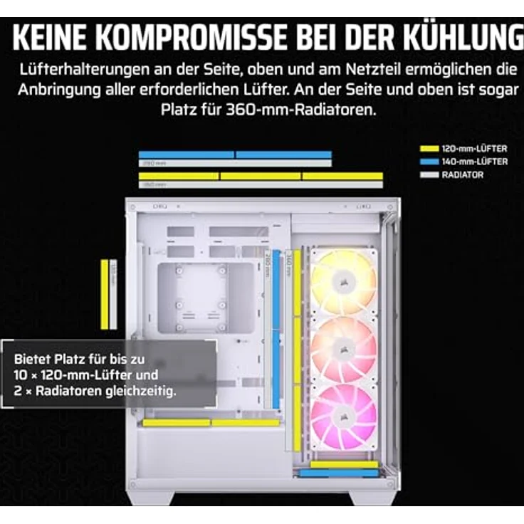 CORSAIR 3500X ARGB Mid-Tower ATX PC-Gehäuse - Gehärtetes Panorama-Glas - Umgekehrte Verbindung Motherboard-Kompatibel - 3X CORSAIR RS120 ARGB-Lüfter Enthalten - Weiß – Bild 5