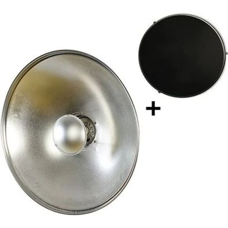 StudioKing Beauty Dish SK-BD550, Silber, 55 cm mit Wabe und diffusiblem Tuch für Porträt- und Modeshootings