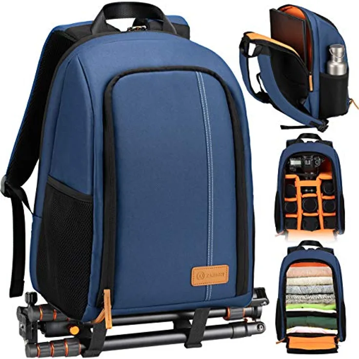 TARION Kamerarucksack, Spiegelreflex Fotorucksack, wasserdicht, leicht und kompakt, 15 Zoll Laptopfach, Regenhaube, blau