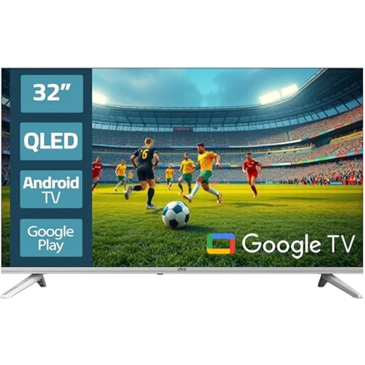 JTC-24 JTCSQ32H39330G, 32 Zoll QLED Smart Fernseher mit Android TV, Google Sprachsteuerung, Triple Tuner, Bluetooth, Rahmenlos-Silver-Design – Bild 2