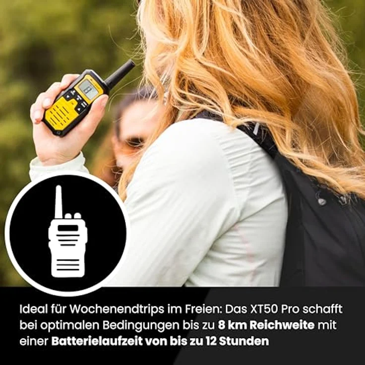Midland XT50 Pro Walkie-Talkie mit 16 Kanälen, Reichweite bis zu 8 km, IPX2 wasserfest, Gelb – Bild 5