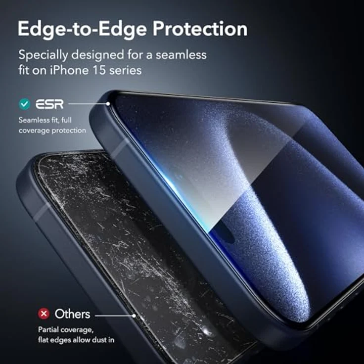 ESR Panzerglas für iPhone 15 Pro, gehärtete Displayschutzfolie 3 Stück, 9H Härte, HD klar, blasenfreies Anbringen, vollständiger Displayschutz – Bild 4