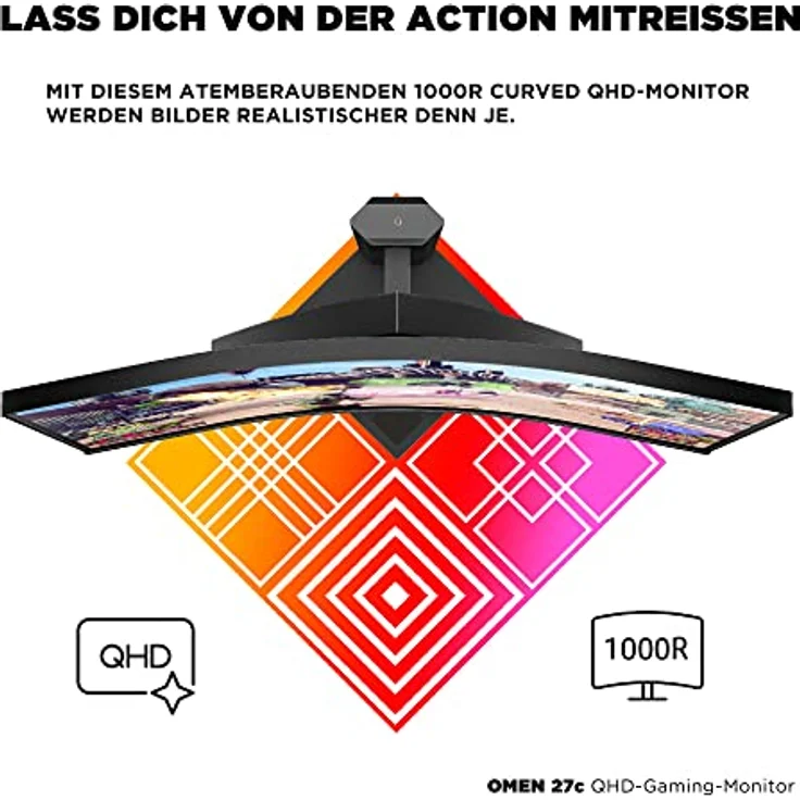 OMEN 27c Gaming Monitor - 27 Zoll Bildschirm, QHD Display, 240Hz, AMD FreeSync Premium Pro, 1 ms Reaktionszeit, HDMI 2.0, Display Port 1.4, 1x USB-C, 2x USB-A, curved, schwarz – Bild 5
