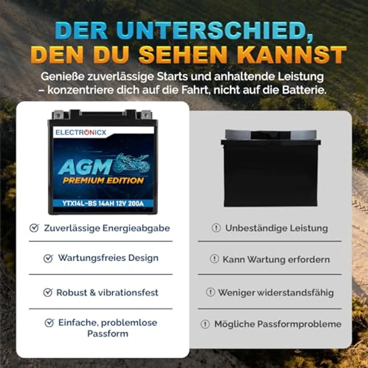 Electronicx YTX14L-BS AGM Motorradbatterie 14Ah 12V - wartungsfrei, auslaufsicher, zyklenfest für Motorrad, Roller und Quad – Bild 7