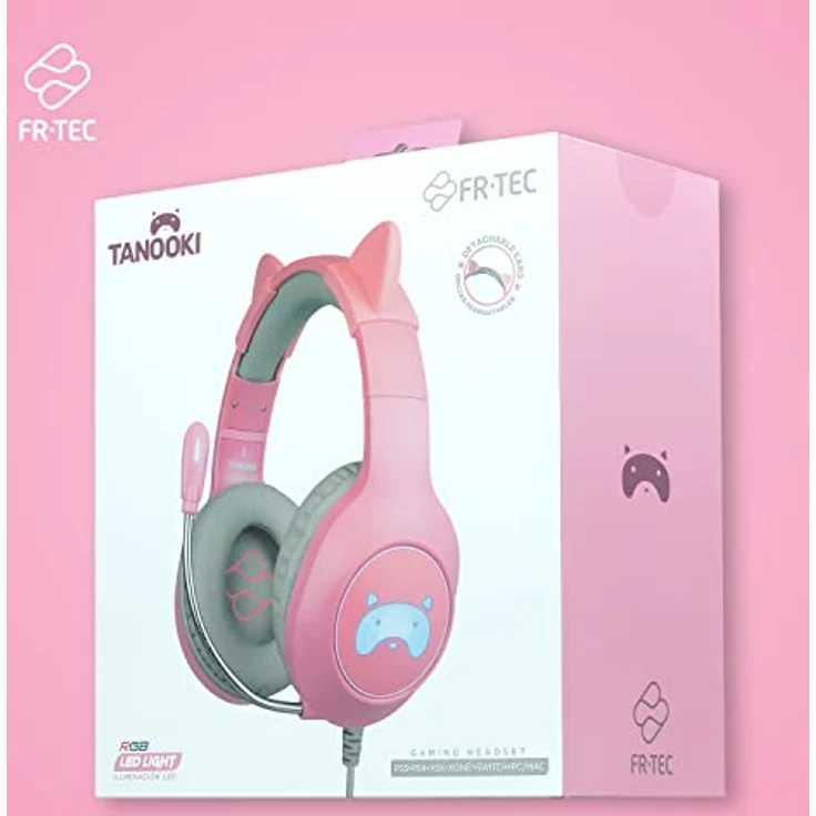 Blade FR-TEC Tanooki Gaming Headset, kabelgebunden, mit Tanooki-LED-Lichtlogo, graue und pinke Ohren – Bild 4