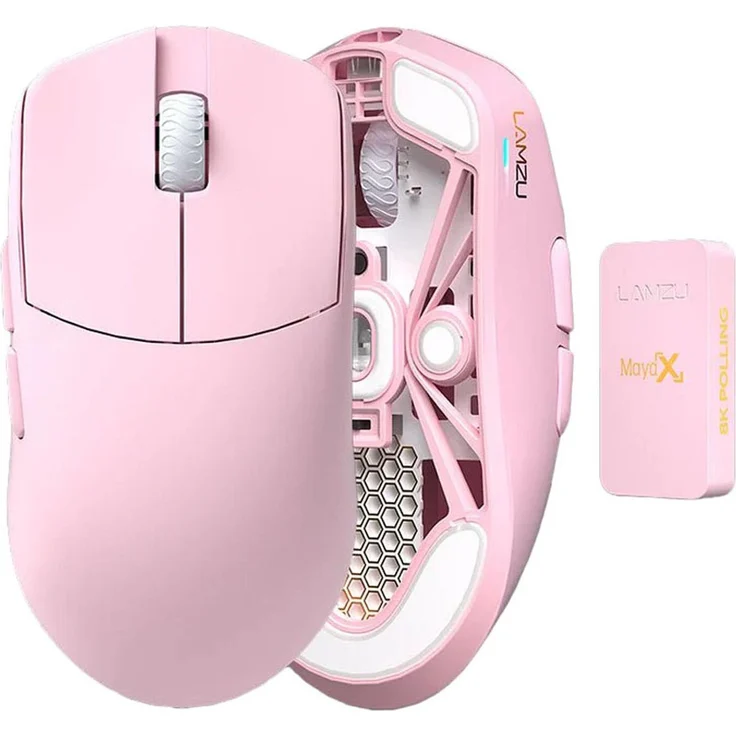 Lamzu Maya X 8K, Professionelle Gaming-Maus mit PixArt 3950-Sensor, 30.000 DPI, 8.000 Hz Polling-Rate, kabellos und kabelgebunden, pink