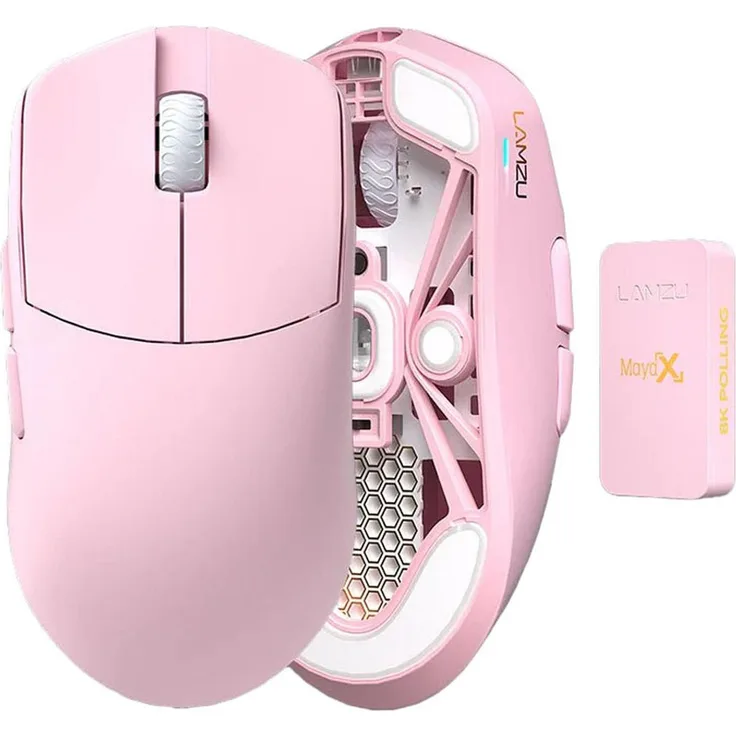 Lamzu Maya X 8K, Professionelle Gaming-Maus mit PixArt 3950-Sensor, 30.000 DPI, 8.000 Hz Polling-Rate, kabellos und kabelgebunden, pink