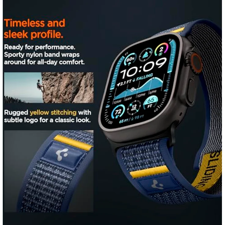 Spigen Athlex Air Armband für Apple Watch Ultra 2/1 49mm, Serie 10 46mm, 9/8/7 45mm, SE2/SE/6/5/4 44mm, 3/2/1 42mm - Bequemes Stoffarmband mit sicherem Klettverschluss, Actives Marineblau – Bild 5