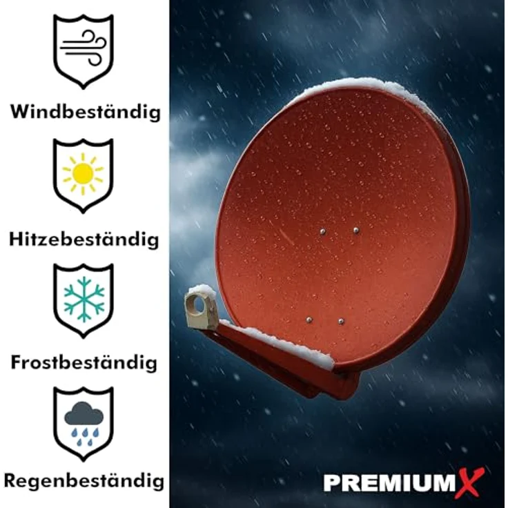PremiumX DELUXE85 Satellitenantenne, 85 cm Aluminium Ziegelrot, doppelter Feedarm, 39,5 dB Gewinn, wetterbeständig – Bild 5
