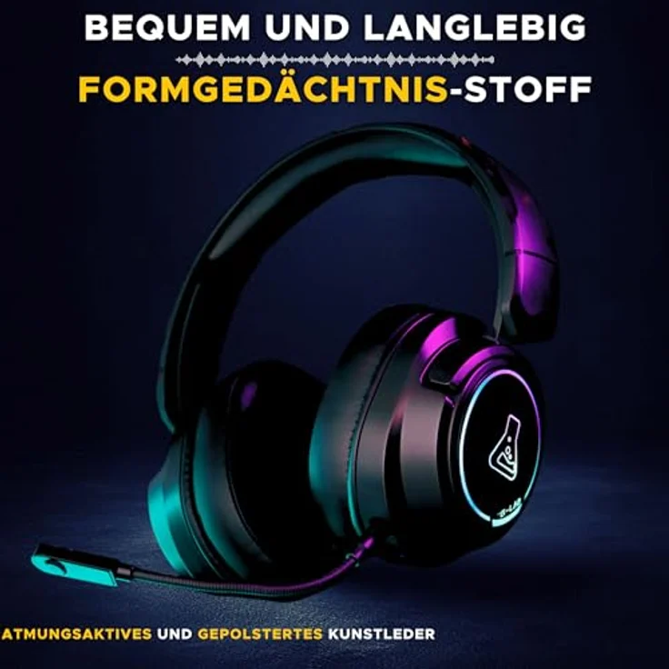 THE G-LAB Korp Iridium Kabelloses Gaming Headset 2,4 GHz & Bluetooth, 50-mm-Lautsprecher, Abnehmbares Mikrofon, 45H Akku, RGB, Kunstleder-Ohrpolster, Kompatibel mit PS5, PS4, PC, Switch, Android, iOS – Bild 3