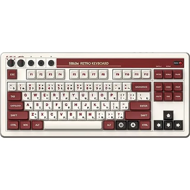 8BitDo Retro Mechanische Tastatur (Fami Edition), 87-Tasten-Layout, Kailh Box Switch V2 Weiß, Dual Super Buttons, Bluetooth, 2,4G, Hot-Swap-fähig - UK – Bild 2