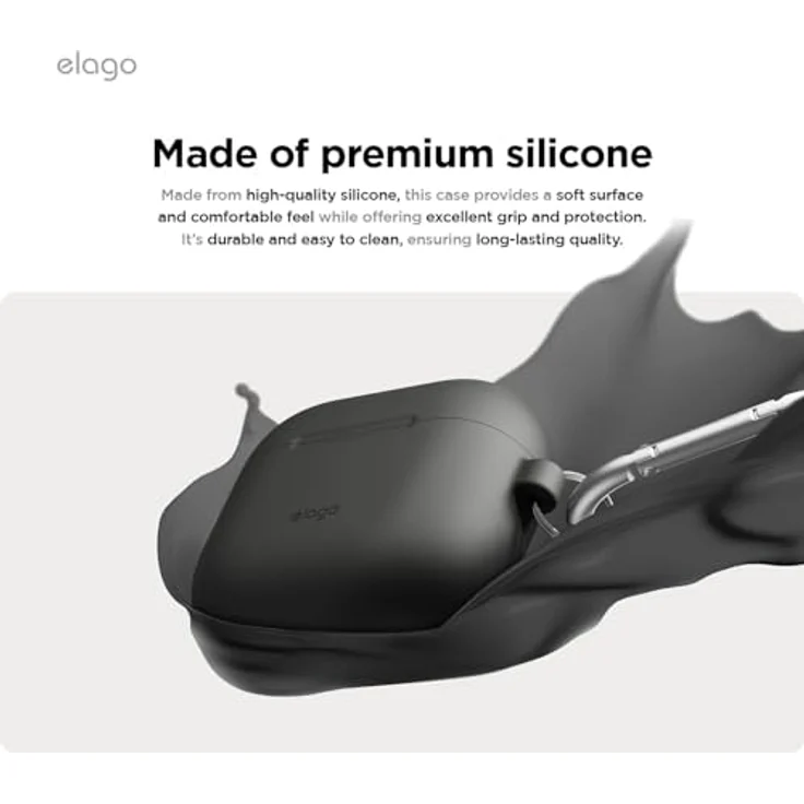 elago Silikon Hülle Kompatibel mit AirPods 4. Generation - Stoßfest, Voller Schutz, Karabiner Inklusive – Bild 3