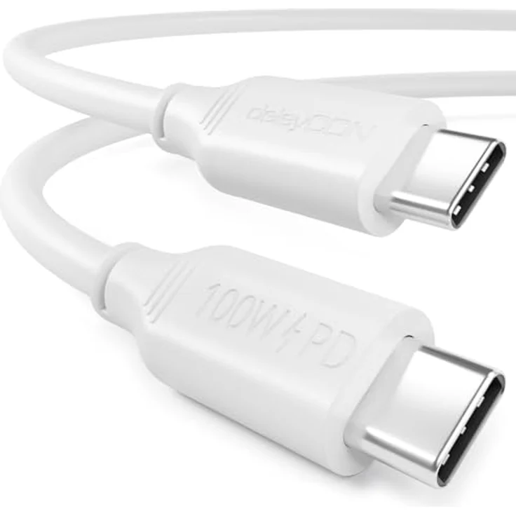 deleyCON 2m USB-C Kabel PD3.0 100W Schnellladekabel, weiß, kompatibel mit Smartphones, Tablets und Laptops – Bild 1