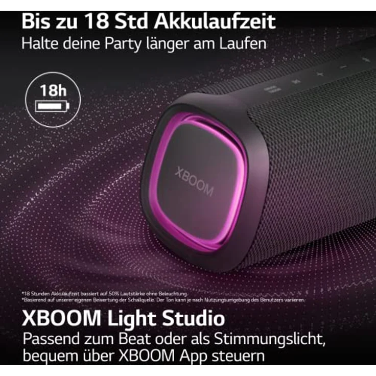 LG XBOOM Go DXG5, tragbarer Bluetooth-Lautsprecher (20 Watt, Google Assistant, Siri, Beleuchtung), Grau – Bild 5