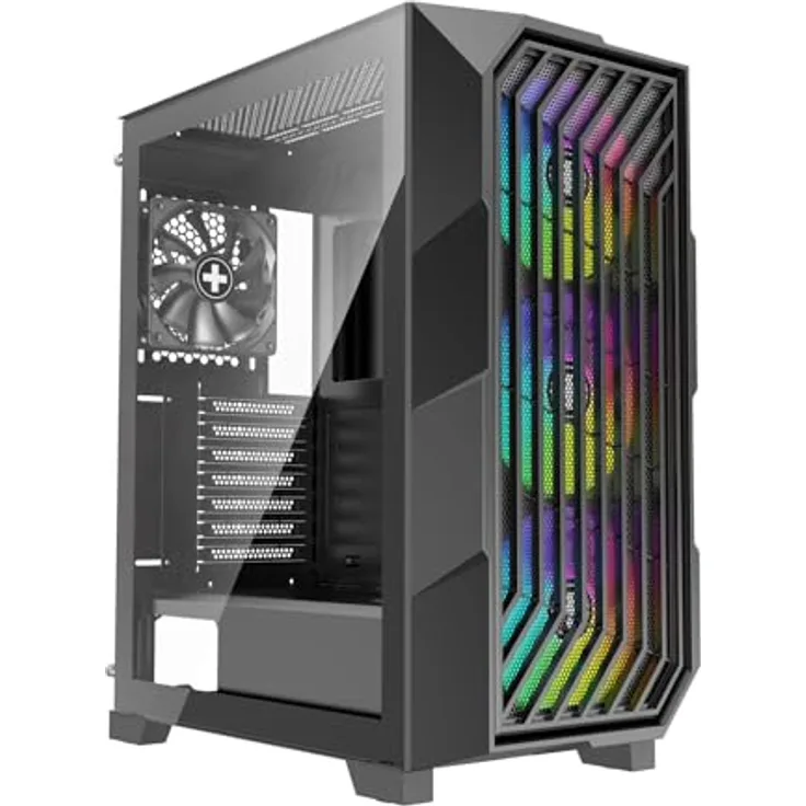 Xilence XILENT Breeze II X812.ARGB Gaming PC Gehäuse, 3x 120mm ARGB Lüfter, 1x 120mm PWM Lüfter, ATX Midi Tower, Glas Side Panel, magnetische Mesh Front, schwarz