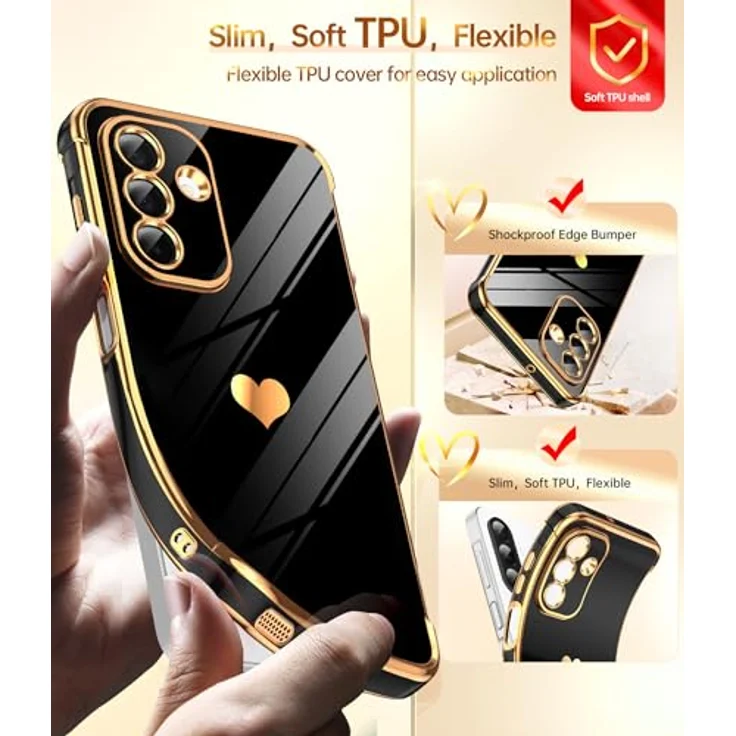 LeYi Handyhülle für Samsung Galaxy A26 5G, TPU Silikon Schutzhülle mit Schutzfolie und Herz Muster, Stoßfest und kratzfest, Schwarz – Bild 4